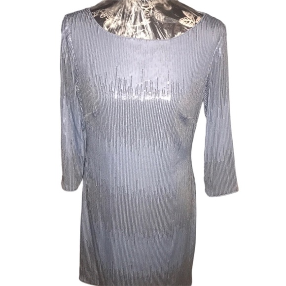 Vince Camuto Dresses & Skirts - Vince Camuto size 10 blue sequin dress 3/4 sleeve above the knee back ziip